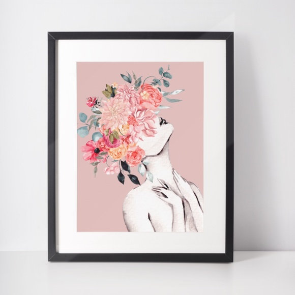 Watercolor Floral Woman Portrait Wall Art Illustration Print Poster Unframed - Picture 9 of 17